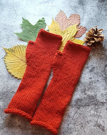 Ciepłe mitenki z wełny owczej i lamy czerwone, Made by Jaga