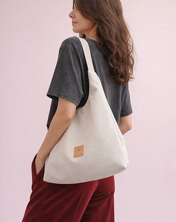 Torba Hobo z zamszu tapicerskiego Kremowa, sabi tatka