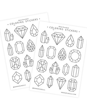 Naklejki do Kolorowania Kryształy Diamenty 1 Arkusz, Anna Grunduls Design