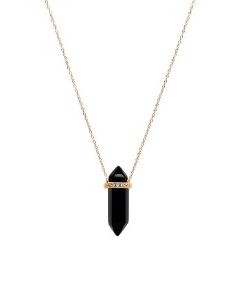 Naszyjnik z dużym kamieniem onyksem i cyrkoniami- srebro 925 pozłacane, Coccola JEWELLERY