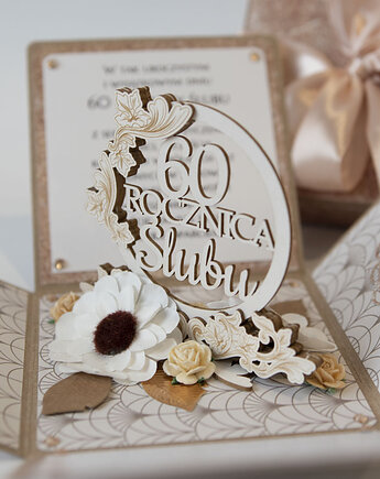 60 rocznica ślubu, diamentowe gody, exploding box, kartka 3d, Papiernik