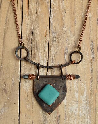 Naszyjnik z kutej, oksydowanej miedzi i turkusu /17/ handmade rękodzieło, Galeriai