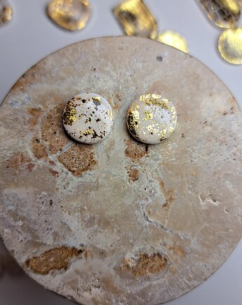 Złote błyszczące małe okrągłe kolczyki sztyfty, Marshmaglow