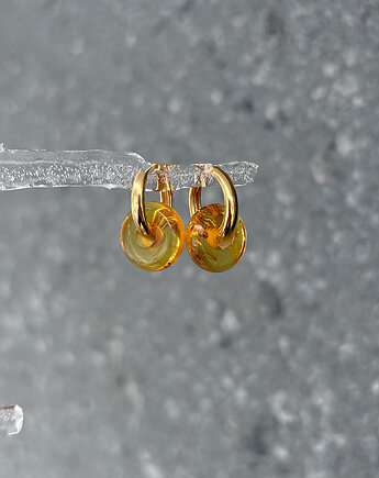 Kolczyki pozłacane z bursztynem Baltica Tiny, seawave