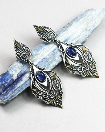 Kolczyki srebrne Sindarin - Narn, kyanit i złoto, Drakonaria