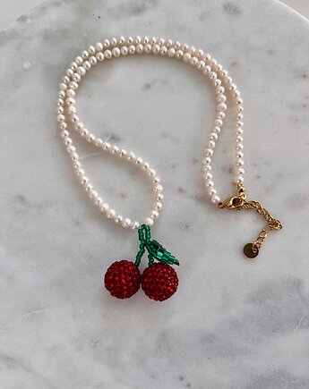 Naszyjnik słodkowodne okrągłe  perły i plecione wisienki, Juicy Beads