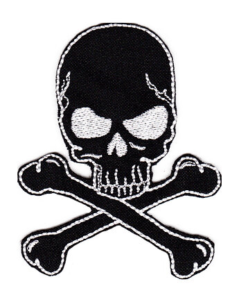 Naszywka naprasowanka CZASZKA CZARNA termo haft 6,5x8cm, Wyszywane