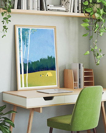 Kemping pod namiotem - plakat 50x70 cm, minimalmill