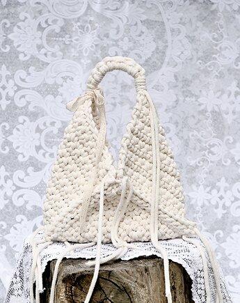Naturalna Torebka ze Sznurka Bawełnianego z Recyklingu z Frędzlami, Folkova design