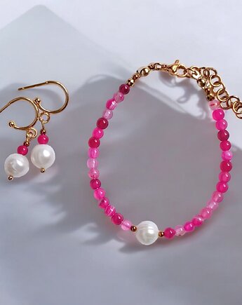 RAZEM TANIEJ! bransoletka & kolczyki : fuchsia & pearl collection, kaktusia