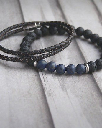 KOMPLET męskich bransoletek :: lapis lazuli, kaktusia