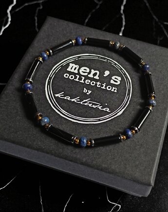 SIŁA, OPTYMIZM : delikatna bransoletka : LAPIS LAZULI, ONYKS, kaktusia