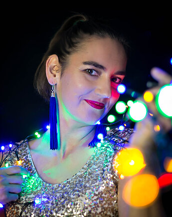 Kolczyki XL frędzle kobalt granat chwosty, Mosca