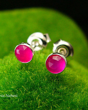 Kolczyki Drobinki Sztyfty - Fuksjowy Agat Srebro, Kuźnia Nehesi