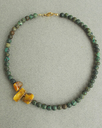 Bursztyny i afrykański turkus Naszyjnik asymetryczny, galeria nuit