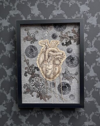 Obraz malowany i haftowany serce anatomiczne 3D., PinPin Design