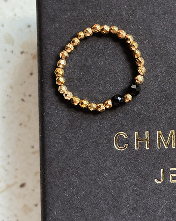 Pierścionek elastyczny Hematyt i Onyks, Chmolowska Jewellery