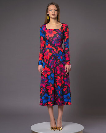 Sukienka z dekoltem karo - Karla Flower Power, milita nikonorov