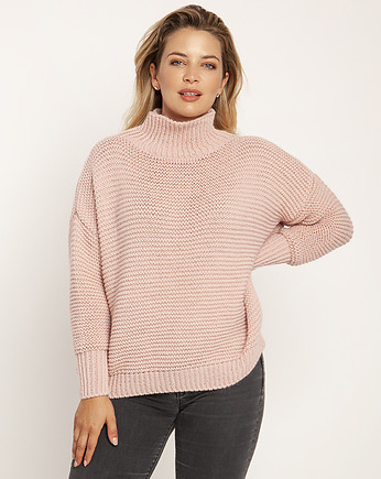 Obszerny sweter z golfem - SWE246 różowy, MKMswetry