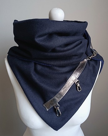 Szal wełniany granatowy z metaliczną skórą - piękny, Green Sheep