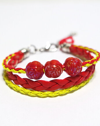 Bransoletka - Czerwona, żółta - rzemienie, neonowa, yenoo