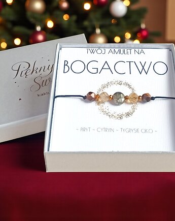 Amulet - BOGACTWO - świąteczne pudełko - PIRYT, CYTRYN, TYGRYSIE OKO, kaktusia