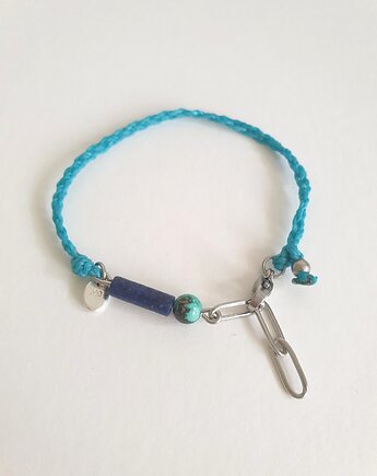 Bransoletka BOHO ręcznie tkana, turkusowa z lapisem i turkusem, wodoodporna, modesign