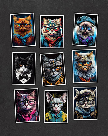 Hipsterskie koty - zestaw 9 grafik, JBJart Justyna Jaszke