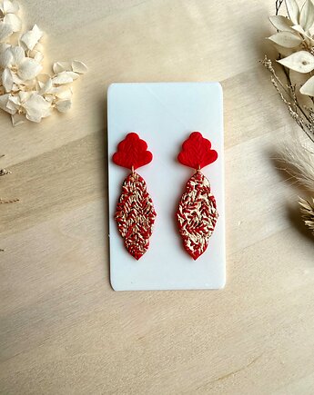 Kolczyki ornament roślinny - czerwono-złote, freska
