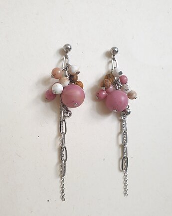 Kolczyki  FANABERIA rodonit, jaspis, howlit, róże, modesign