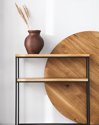 Dębowa konsola HELSINKI Z PÓŁKĄ, Projekt Loft