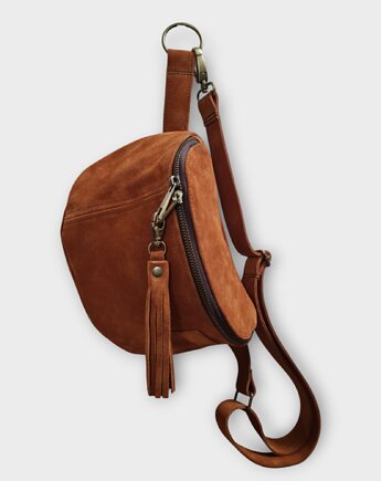Duża zamszowa nerka, saszetka brązowa. Skóra naturalna brązowa, UNIQUE HandMade