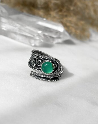 Pierścionek Szmaragdowe zawijasy - srebrny, regulowany , Marisella