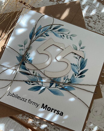 Ręcznie robiona kartka na 55 jubileusz firmy z personalizacją (55-lecie dział, sorte