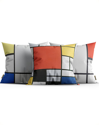 Zestaw trzech poduszek - Mondrian - Czerwony żółty niebieski, ASARTEM