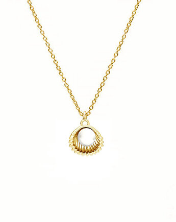 Muszelka  z białą perłą- naszyjnik srebro, złoto, różowe złoto, ISSI Jewelry