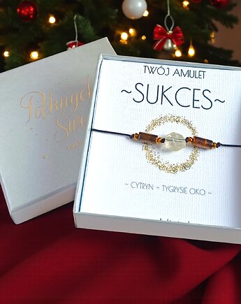 Amulet - SUKCES - świąteczne pudełko - cytryn, tygrysie oko, kaktusia