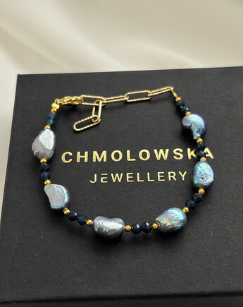 Bransoletka  Perły Granatowe i Szafir, Chmolowska Jewellery