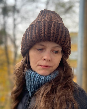 Zimowa czapka z wełny owczej i alpaki Lumi czekoladowy brąz, Made by Jaga