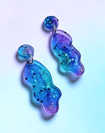 UNIKATOWE kolczyki z żywicy : HOLO : kolekcja MERMAID, kaktusia