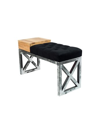 Ławka Pufa Pikowana Czarny Guzik Tapicerowany Stal LPMS-25, EMRA WOOD DESIGN