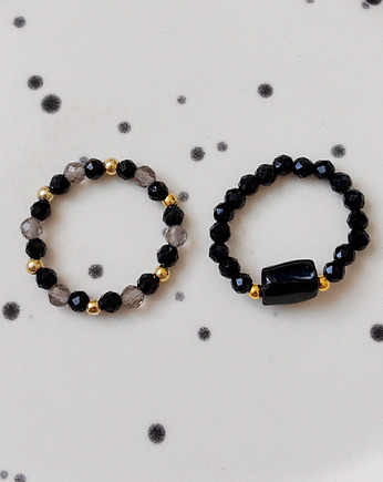 Zestaw pierścionków elastycznych Onyks i Turmalin, Chmolowska Jewellery