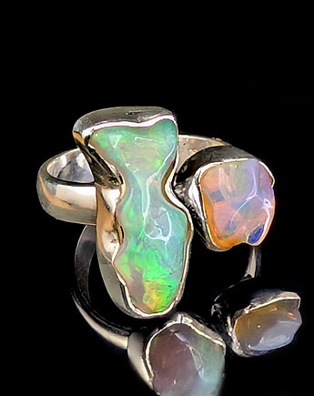 Pierścionek Gemini- surowe opale, Pracownia Neores