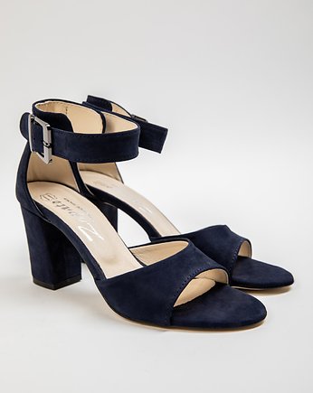 SANDAŁKI NA SŁUPKU - SKÓRA NATURALNA - MODEL 348 - KOLOR GRANATOWY NUBUK, Zapato