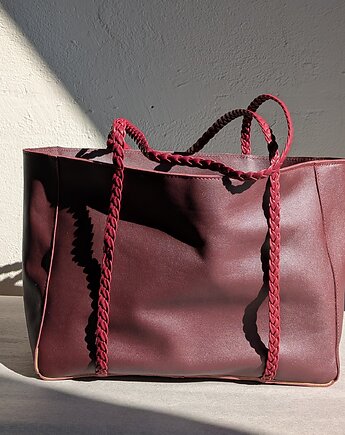 Bordowa skórzana torba z plecionką, Łagoda