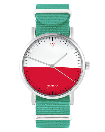 Zegarek -  Polska flaga - turkusowy, nylonowy, yenoo