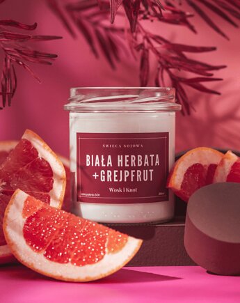 Biała Herbata & Grejpfrut Świeca Sojowa, Wosk i Knot