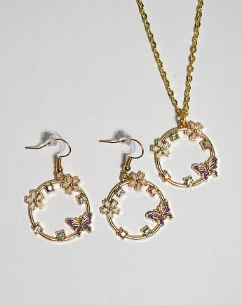 Komplet - Fioletowy motyl - kolczyki i naszyjnik, yenoo