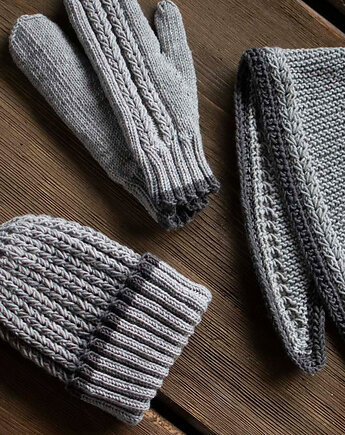 Czapka, chusta trójkątna i rękawiczki - 100% merino - handmade, cisza kolektyw