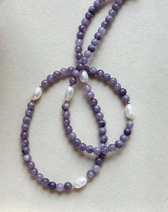 Naszyjnik  z fioletowego Angelitu i Pereł Naturalnych, Chmolowska Jewellery